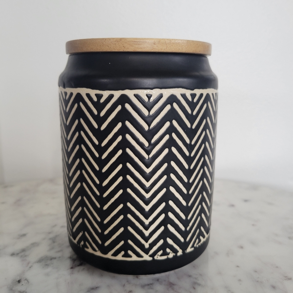 The Old Pottery Company White & Black Geometric Ceramic Coffee Jar
